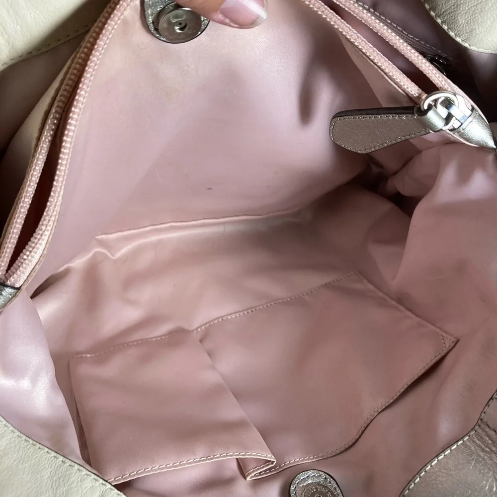 Coach Ashley Metallic Silver and white leather Tote shoulder Bag
